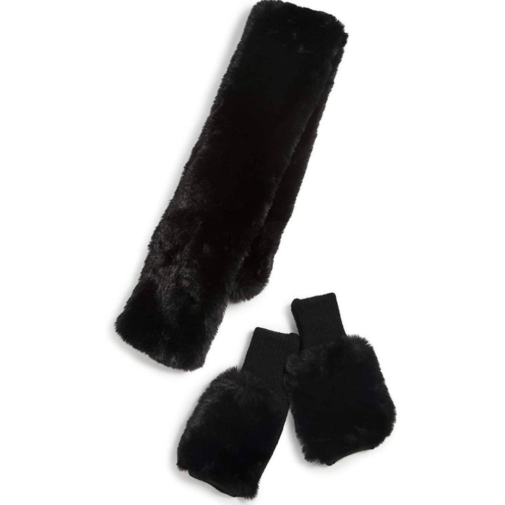 Jocelyn Black Faux Fur Scarf and Mitten Set - NWT